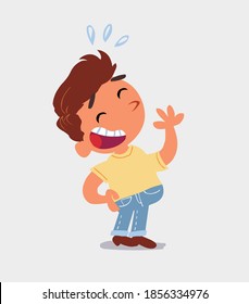cartoon character of  little boy on jeans laughing happily