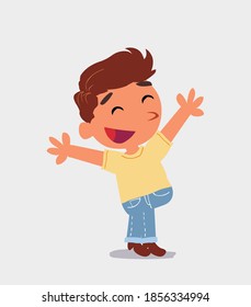 cartoon character of  little boy on jeans celebrating something with joy