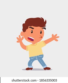 cartoon character of  little boy on jeans arguing angry
