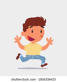 cartoon character of  little boy on jeans running happily