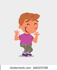 cartoon character of  little boy on jeans shrinks somewhat shy