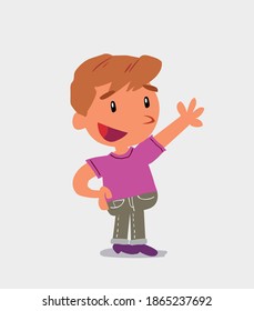 cartoon character of  little boy on jeans explaining something while pointing