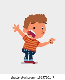 cartoon character of  little boy on jeans pointing at something outraged