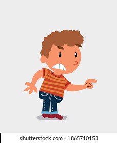 cartoon character of  little boy on jeans pointing something aggressively