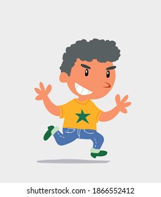 cartoon character of  little boy on jeans running very pleased