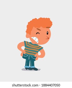 cartoon character of  little boy on jeans suspecting something wrong