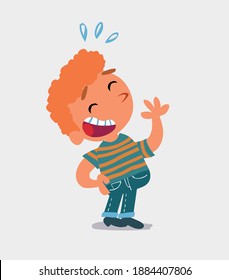 cartoon character of  little boy on jeans laughing happily