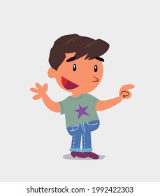 cartoon character of  little boy on jeans smiling while pointing