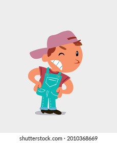 cartoon character of  little boy on jeans suspecting something wrong