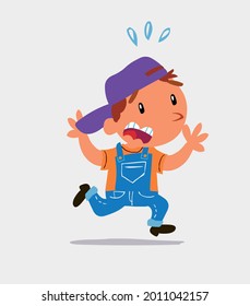 cartoon character of  little boy on jeans runs away in terror
