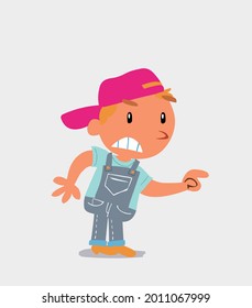 cartoon character of  little boy on jeans pointing something aggressively