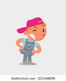 cartoon character of  little boy on jeans suspecting something wrong