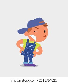 cartoon character of  little boy on jeans suspecting something wrong