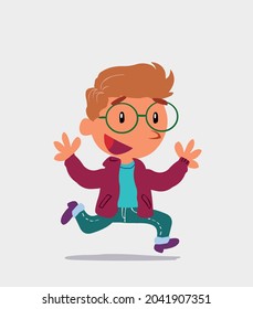 cartoon character of  little boy on jeans running happily