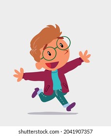 cartoon character of  little boy on jeans running euphoric