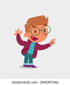 cartoon character of  little boy on jeans pointing while arguing