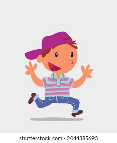 cartoon character of  little boy on jeans running happily