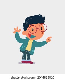 cartoon character of  little boy on jeans pointing while arguing