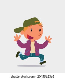 cartoon character of  little boy on jeans running happily