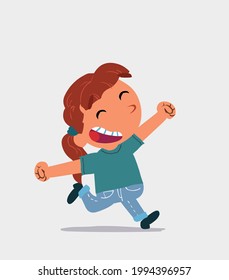 cartoon character of  little girl on jeans running very euphoric
