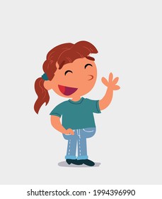 cartoon character of  little girl on jeans waving informally while smiling