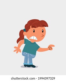 cartoon character of  little girl on jeans pointing something aggressively