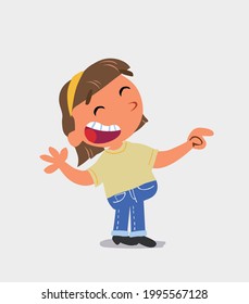 cartoon character of  little girl on jeans laughing while pointing