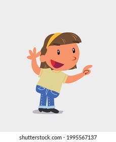 cartoon character of  little girl on jeans pointing while arguing