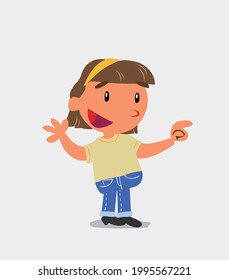 cartoon character of  little girl on jeans smiling while pointing