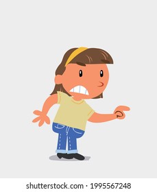 cartoon character of  little girl on jeans pointing something aggressively