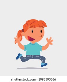 cartoon character of  little girl on jeans running happily