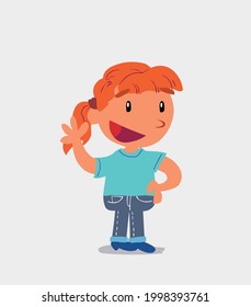 cartoon character of  little girl on jeans waving happily