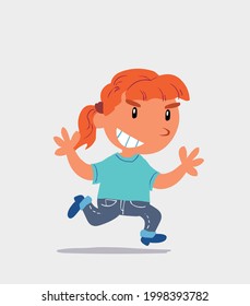 cartoon character of  little girl on jeans running very pleased