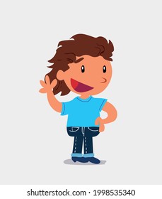 cartoon character of  little girl on jeans waving happily