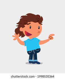 cartoon character of  little girl on jeans smiling while pointing