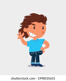 cartoon character of  little girl on jeans waving while smiling