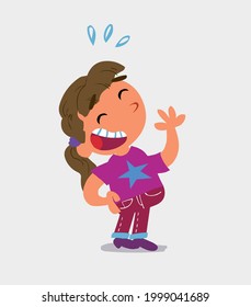 cartoon character of  little girl on jeans laughing happily