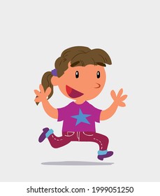 cartoon character of  little girl on jeans running happily