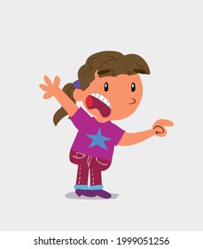 cartoon character of  little girl on jeans pointing at something outraged