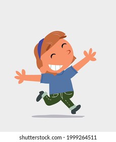 cartoon character of  little girl on jeans running very pleased