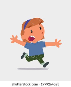 cartoon character of  little girl on jeans runs away in terror