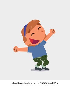 cartoon character of  little girl on jeans running very euphoric