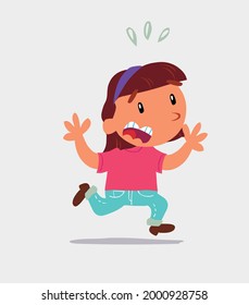 cartoon character of  little girl on jeans runs away in terror