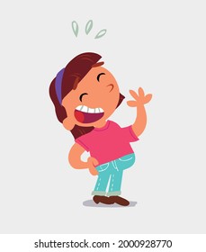 cartoon character of  little girl on jeans laughing happily