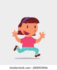 cartoon character of  little girl on jeans running happily