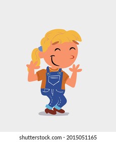 cartoon character of  little girl on jeans shrinks somewhat shy