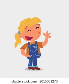 cartoon character of  little girl on jeans waving informally while smiling