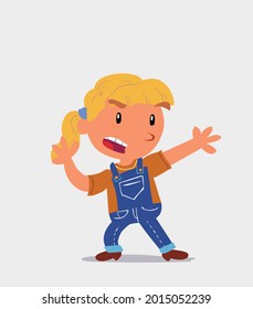 cartoon character of  little girl on jeans arguing angry