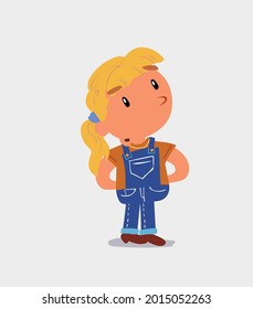 cartoon character of  little girl on jeans doubting
