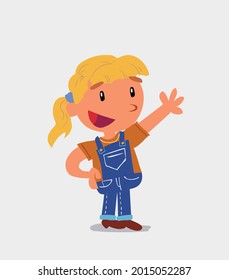cartoon character of  little girl on jeans explaining something while pointing